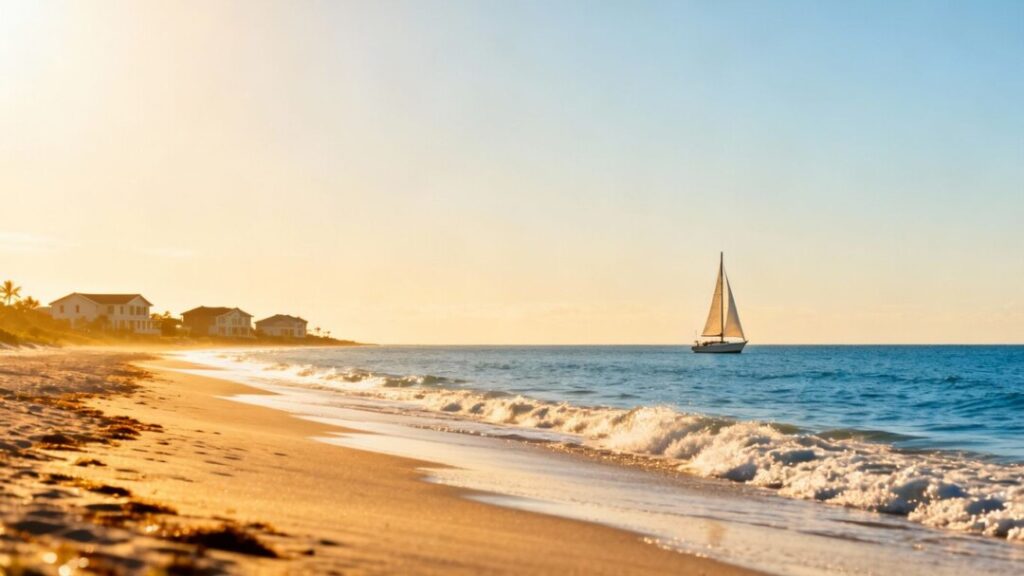 South Florida homes near the ocean with a sailboat.
