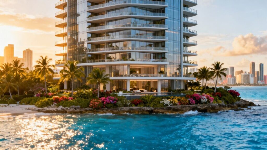 Luxury condo tower overlooking ocean in Fort Lauderdale.