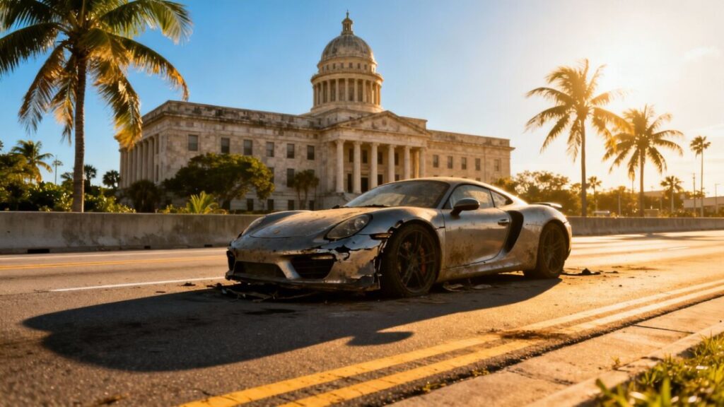 Luxury car abandoned near Florida courthouse.