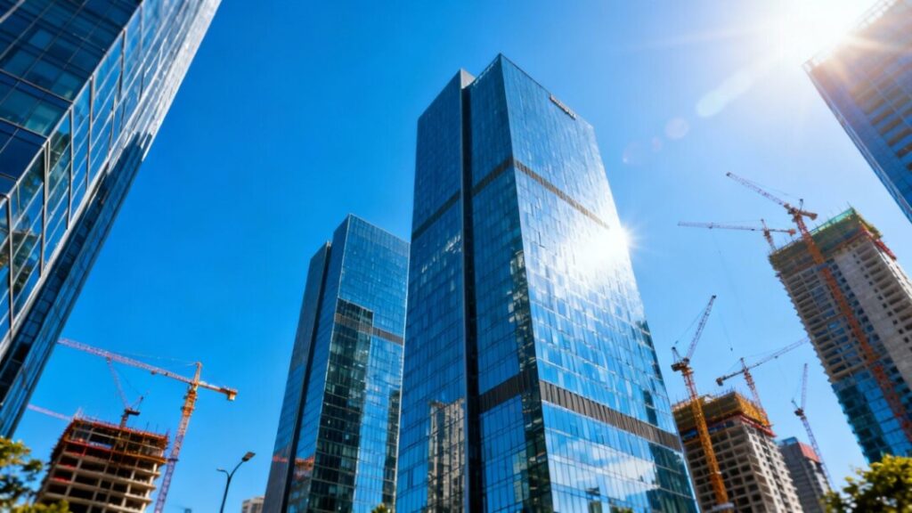 Miami skyline with new construction and cranes.