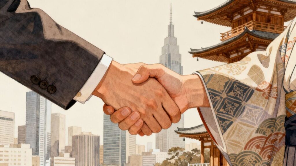 Florida and Japan real estate partnership handshake.