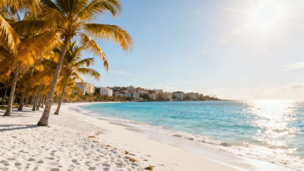 Indian Rocks Beach with palm trees and ocean.