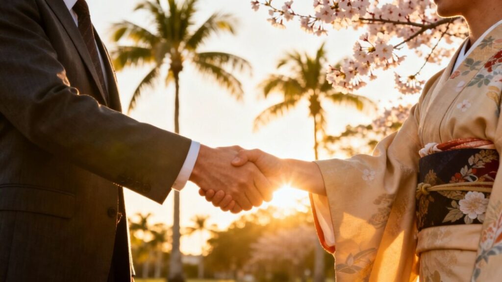 Florida and Japan real estate handshake.