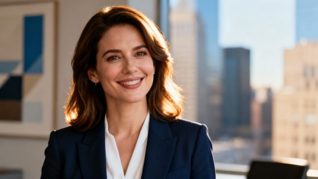 Erin Halstead smiling in a professional real estate setting.