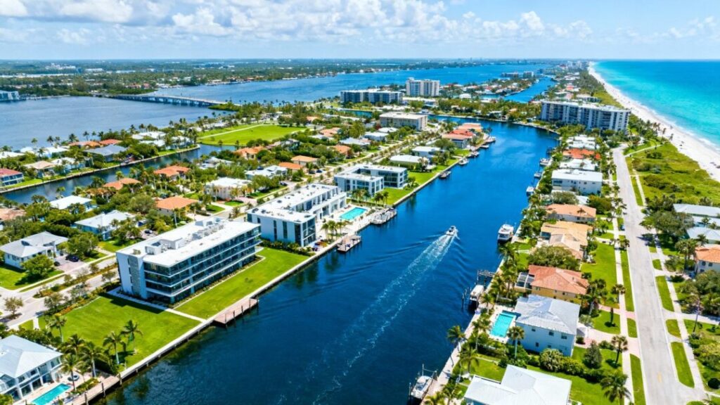 Florida coastal town redevelopment with modern buildings and waterfront.