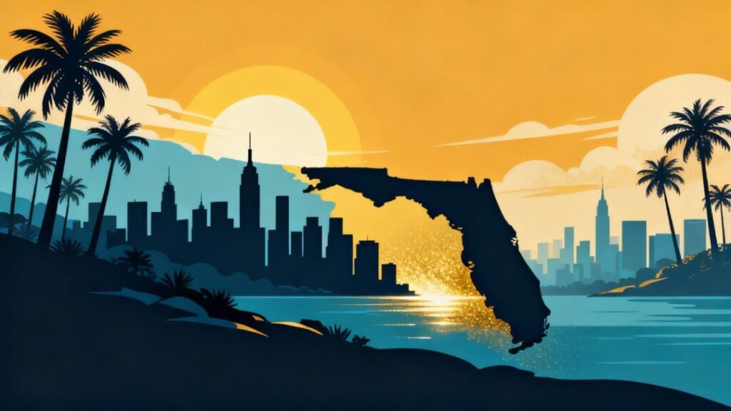 Florida cityscape with New York skyline merging.