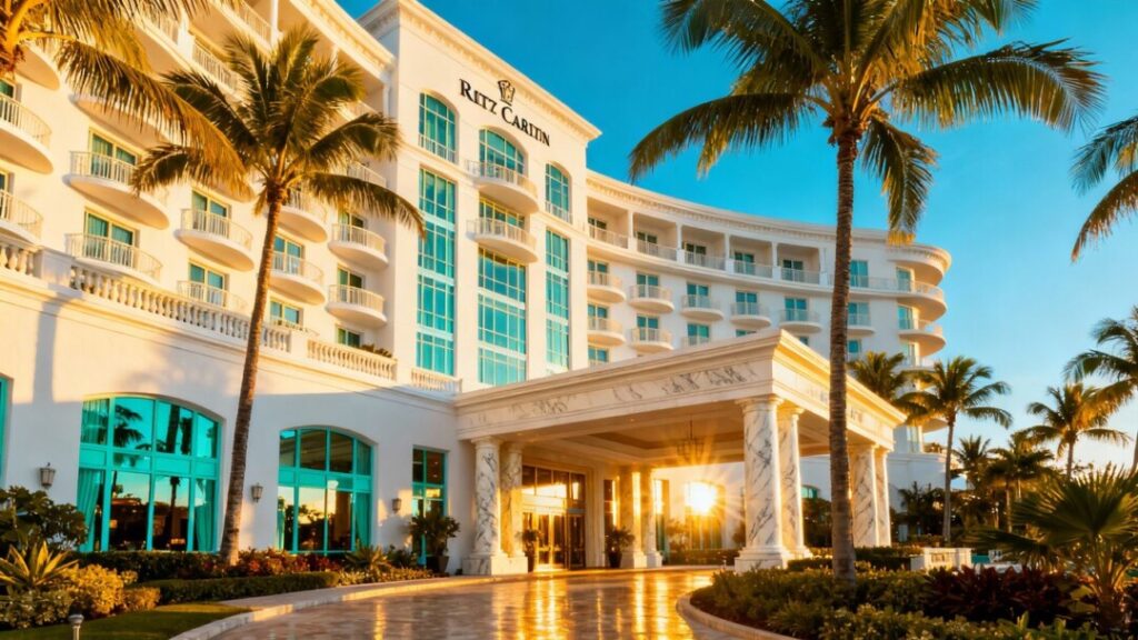 Ritz-Carlton Coconut Grove hotel exterior with palm trees.