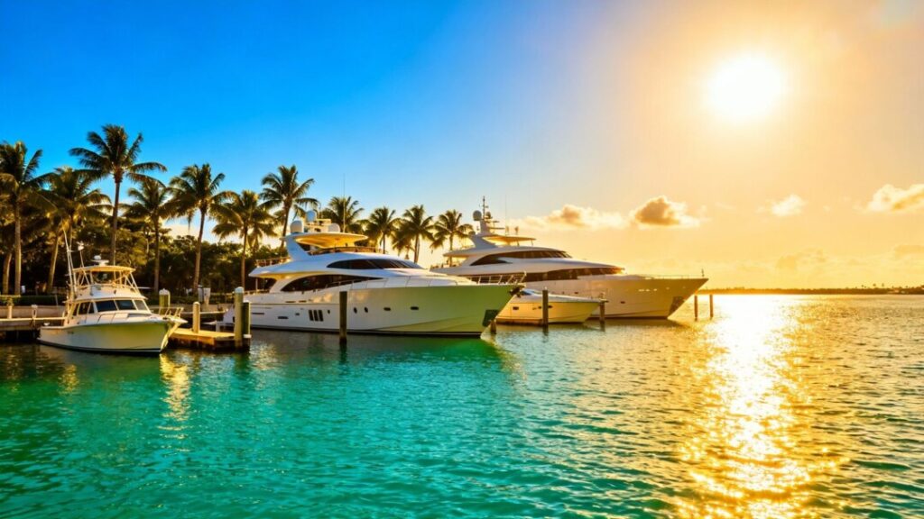 Boats docked in a sunny South Florida marina.
