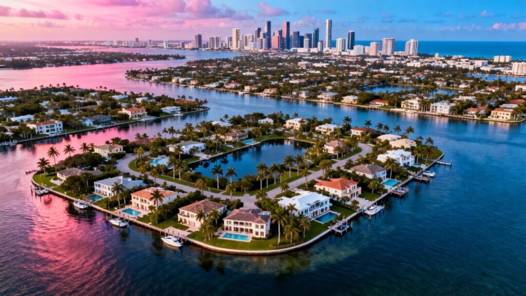 Florida coastlines with distinct real estate development patterns.