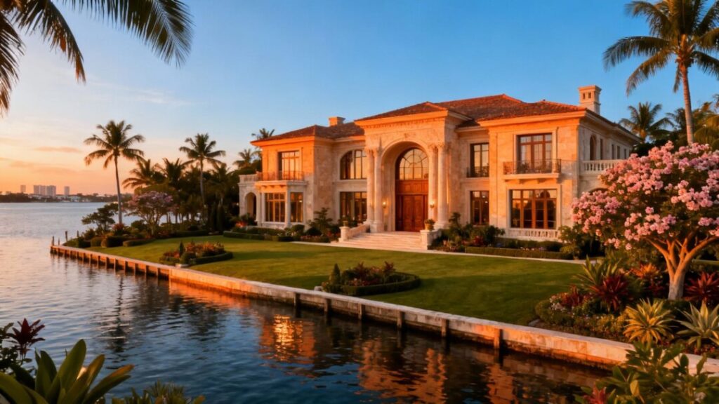 Miami mansion with waterfront view