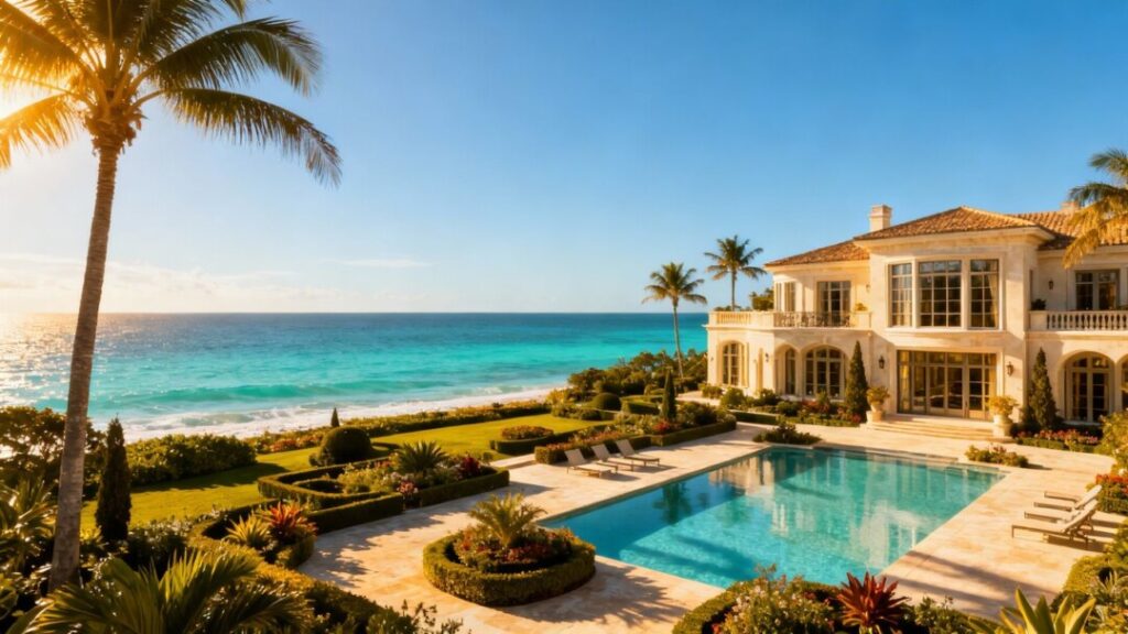 Oceanfront estate with pool and gardens listed for $85 million.