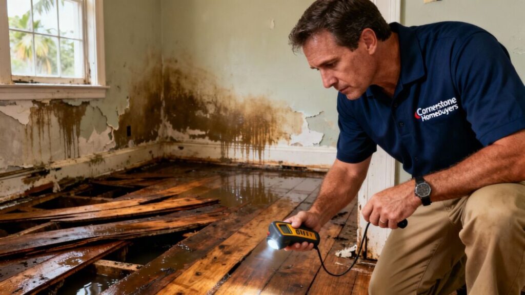 Water-damaged Florida home inspection by Cornerstone Homebuyers.