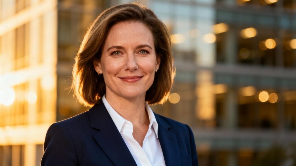 Erin Halstead in professional attire, smiling confidently.