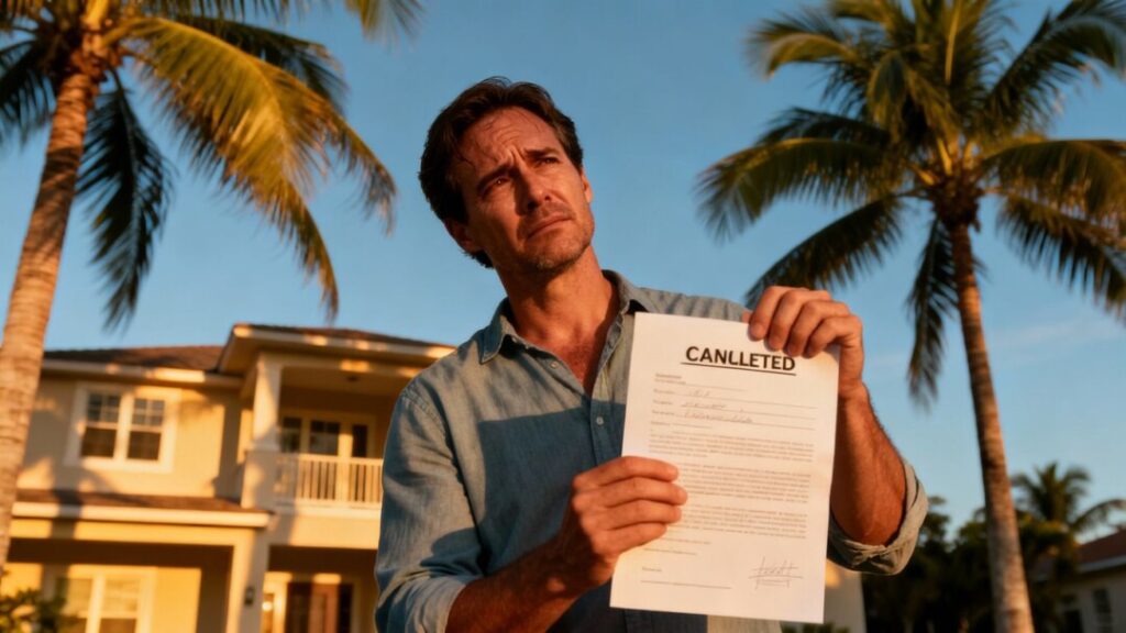 Florida homebuyer cancels purchase agreement, looking distressed.
