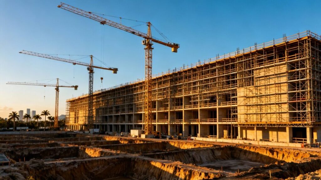 West Palm Beach development construction site with cranes.