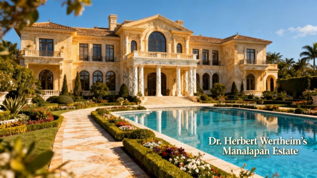 Lavish Manalapan estate with mansion, gardens, and pool.