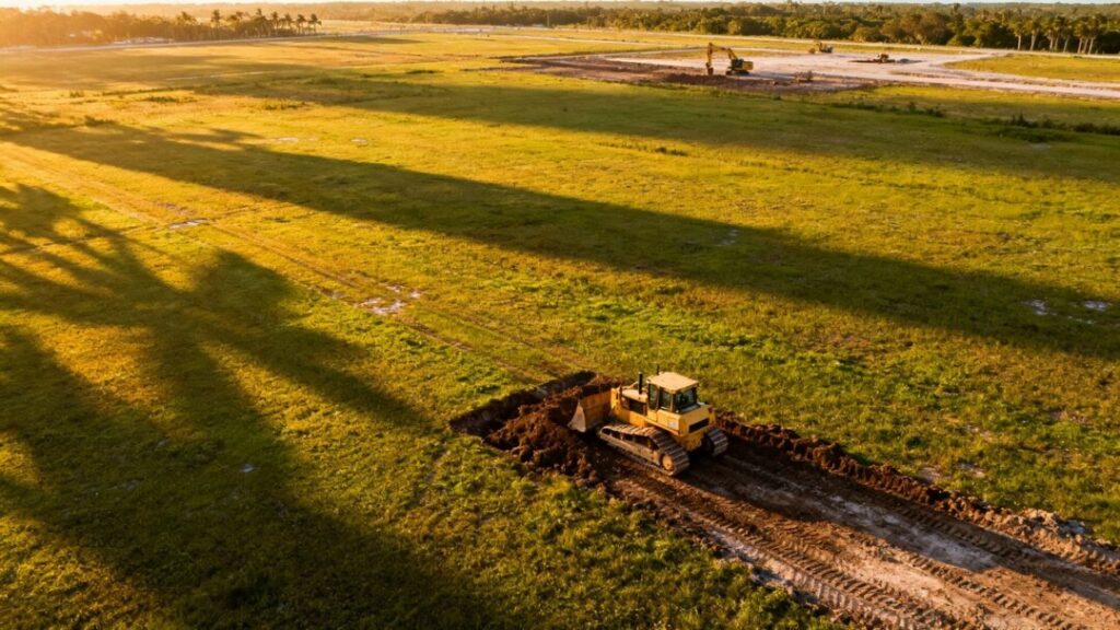 Expansive green land in Palm Beach County with construction activity.