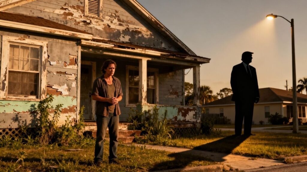 Florida housing crisis with politician's shadow.