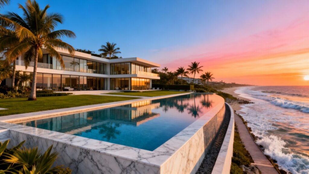 Luxury South Florida mansion with infinity pool and ocean view.