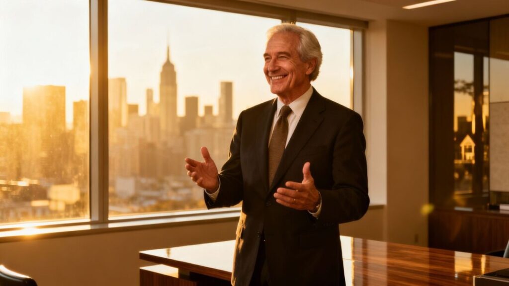 Real estate expert offering advice in a modern office.