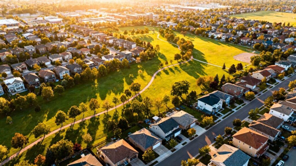 Hillsborough County housing and recreational areas aerial view.