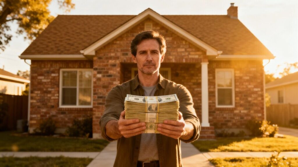 Homeowner with cash protecting house.