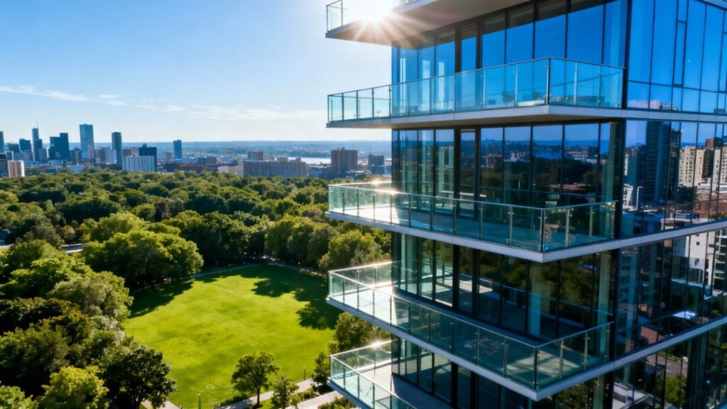 Brickell skyscraper development adjacent to a green park.