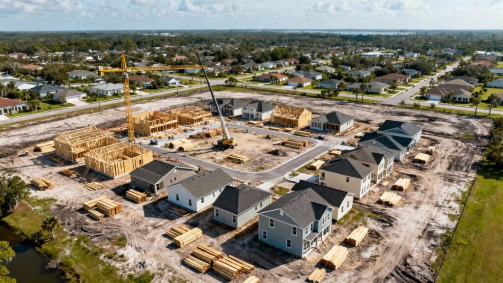 Construction sites with new homes in Hillsborough County.