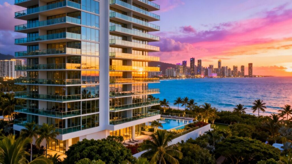 Luxury South Florida condo tower with ocean and city views.