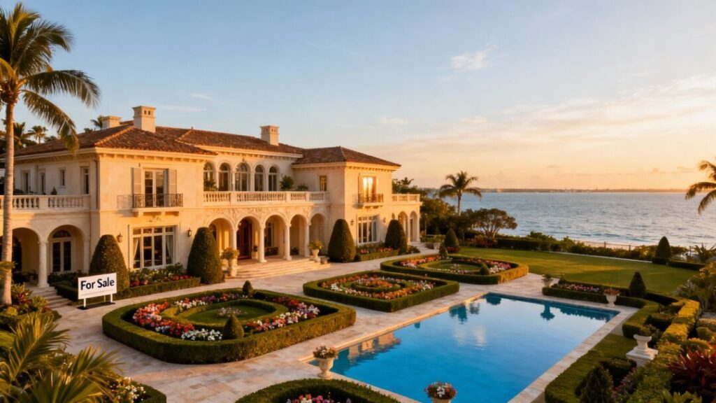 Lavish Palm Beach mansion with gardens and pool.