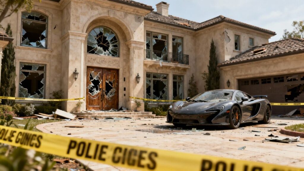Mansion ransacked, luxury car stolen in burglary.