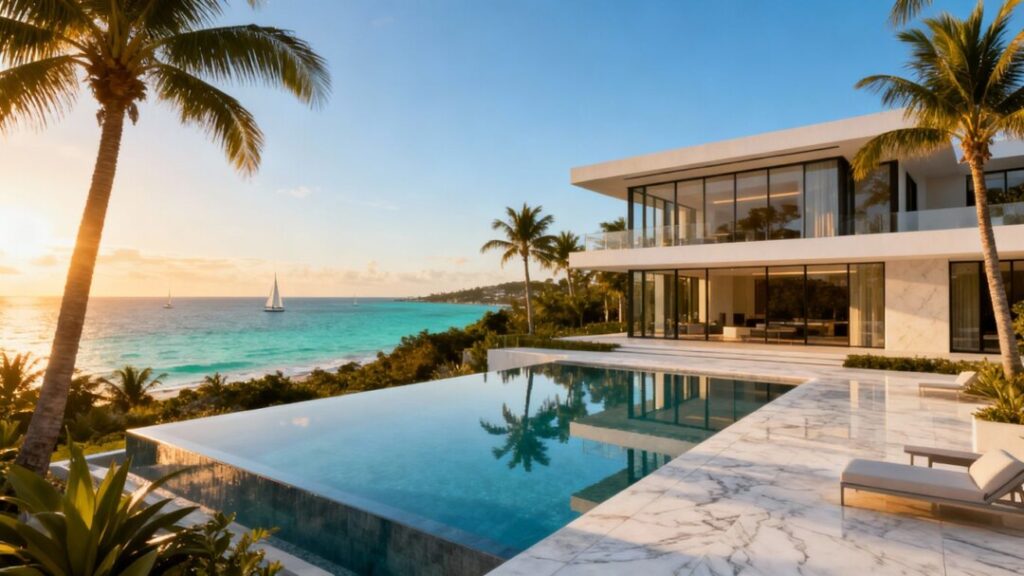 Luxury Florida mansion with infinity pool and ocean view.