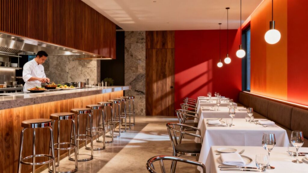 Eight Bar restaurant interior with chef.