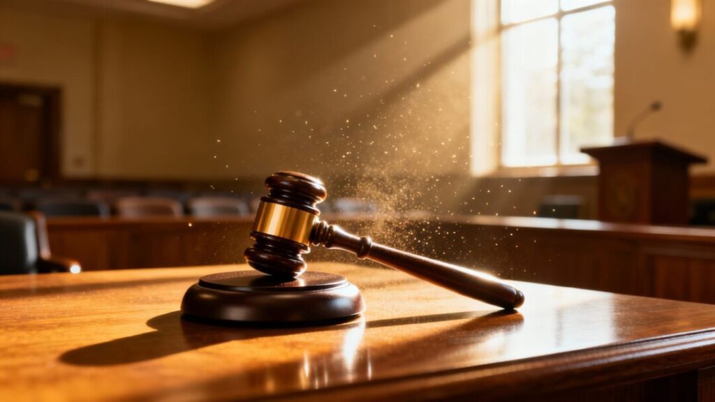 Gavel on table in council chamber.