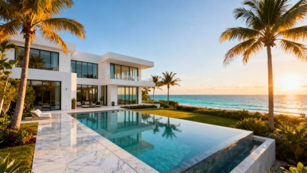 Luxury mansion with infinity pool on South Florida coast.