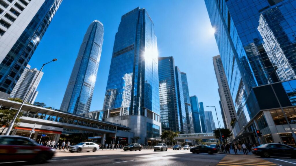 Broward County skyline with modern commercial buildings.