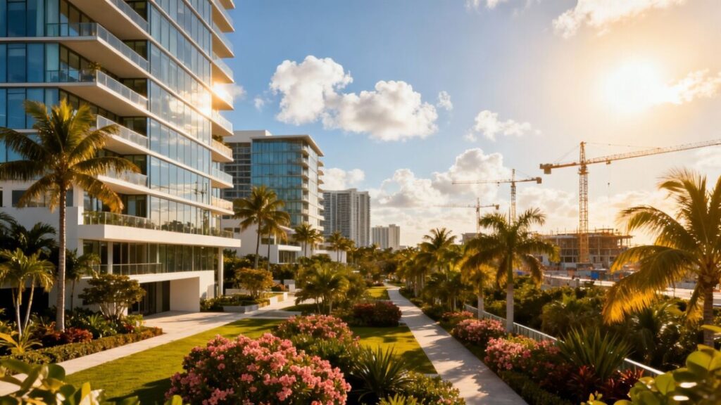 South Florida skyline with new construction and cranes.