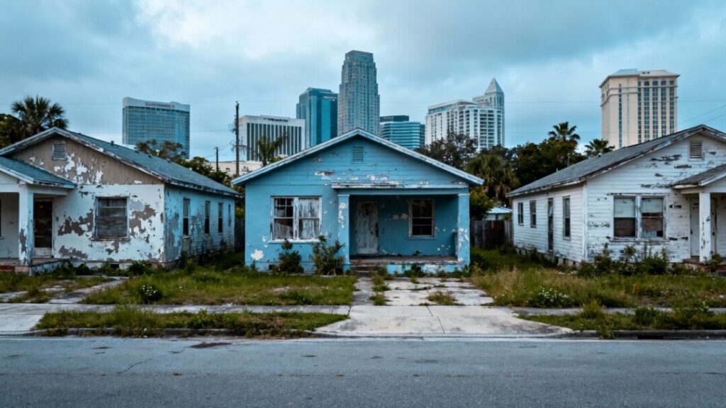 Tampa cityscape with houses indicating market changes.