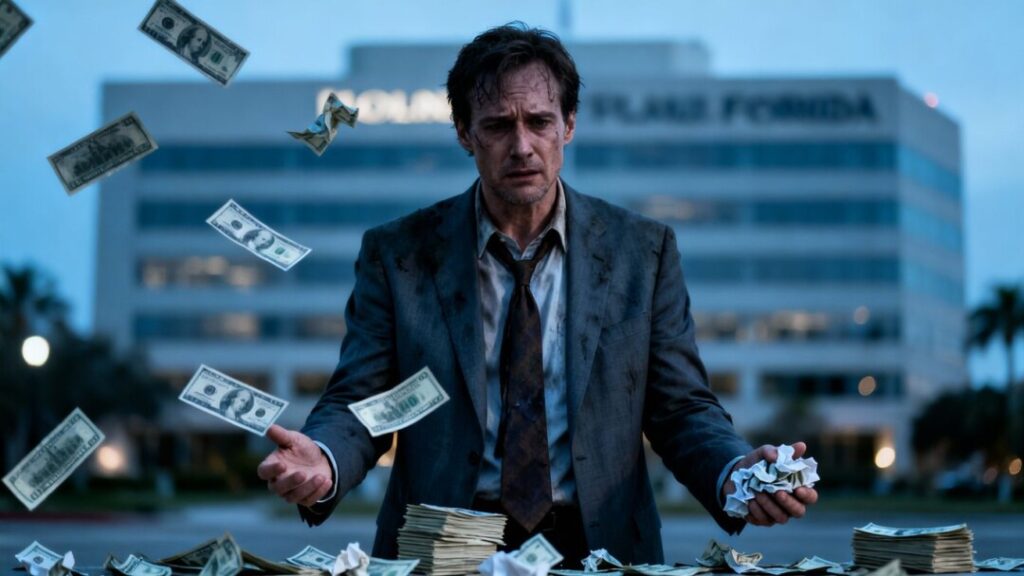 Florida real estate broker accused of embezzlement with scattered money.