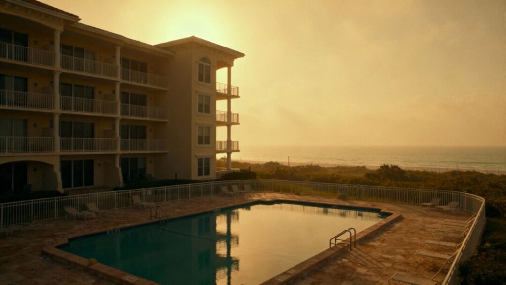 Florida condos with empty balconies and vacant pools.