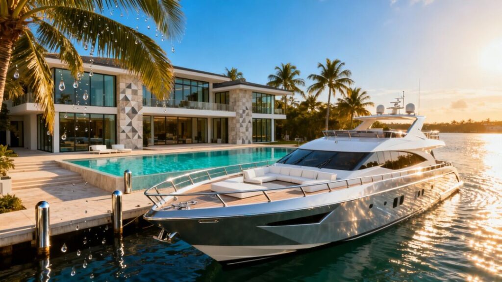 Luxury South Florida mansion with waterfront view.