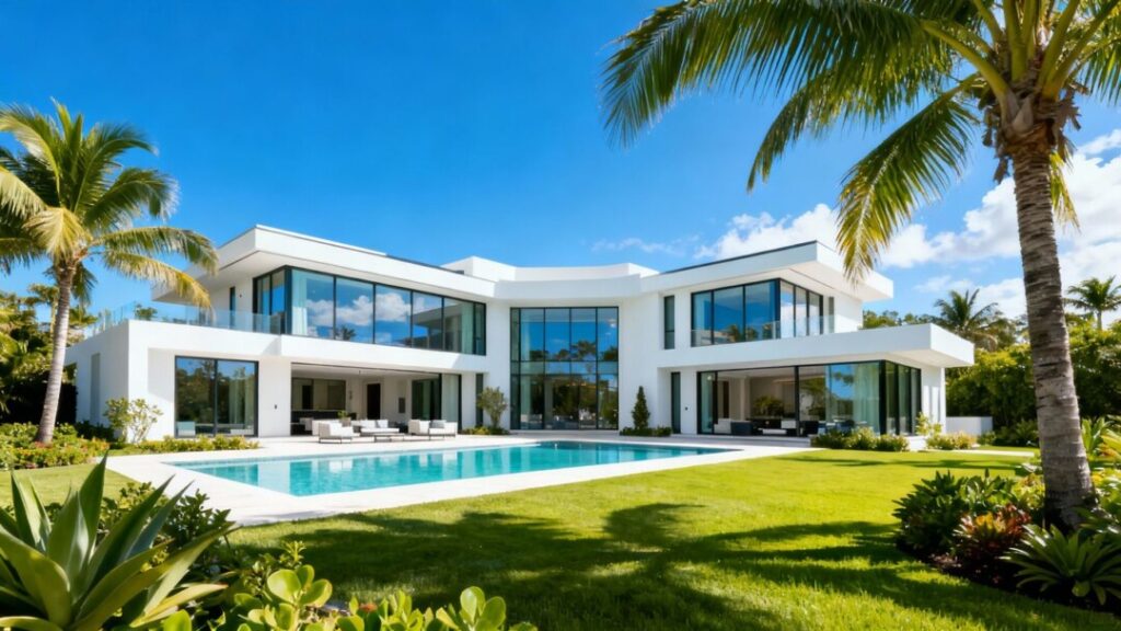 Luxury mansion with pool in sunny South Florida.