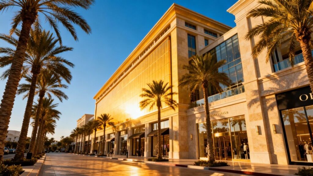 Neiman Marcus building in Beverly Hills with palm trees.