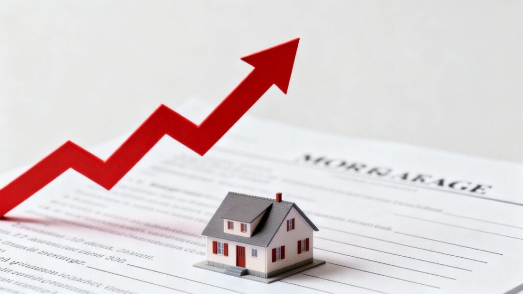 House with upward arrow near three-year low