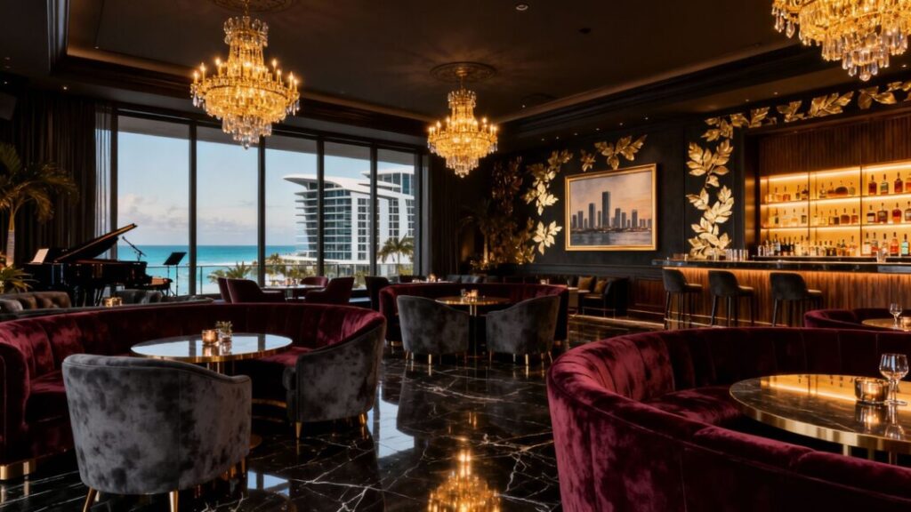 Exclusive club and restaurant interior at Viceroy Residences Fort Lauderdale.