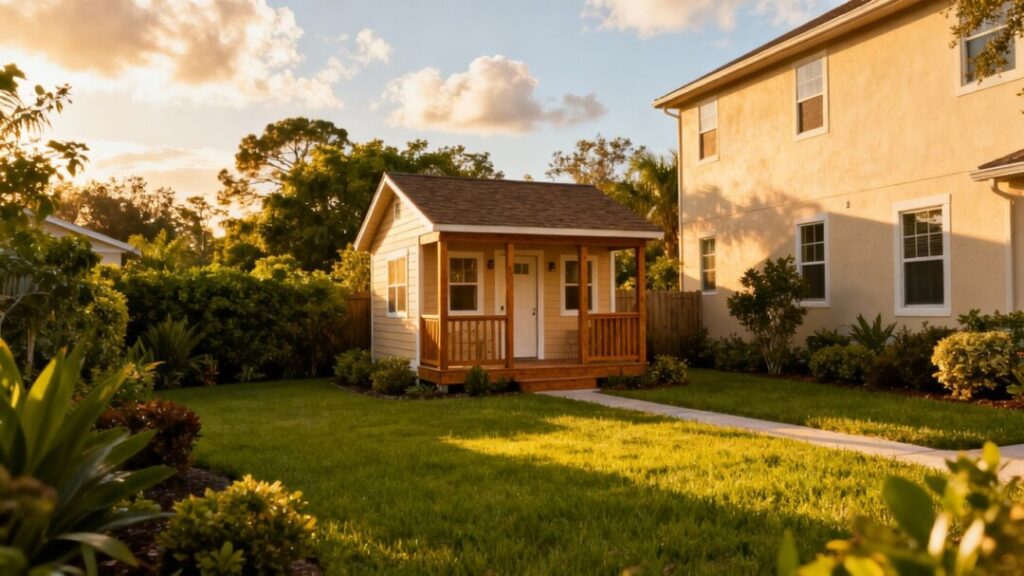 Florida backyard with a small granny flat cottage.