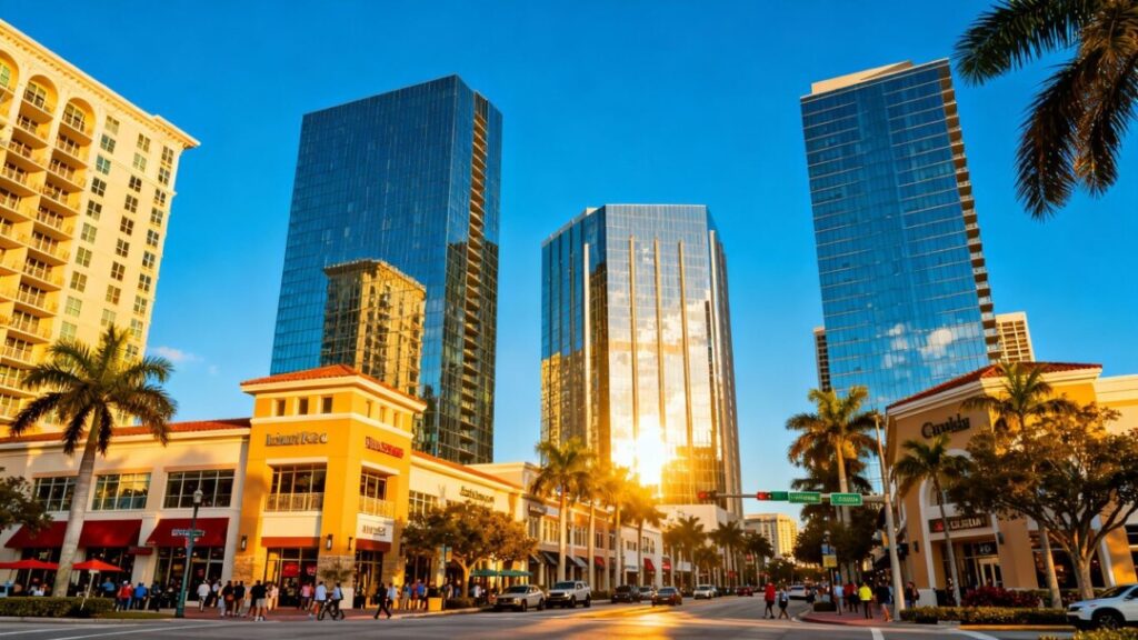Broward County cityscape with office and retail buildings.