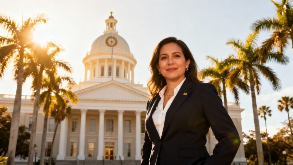 Legislator Avila in front of Florida Capitol building.