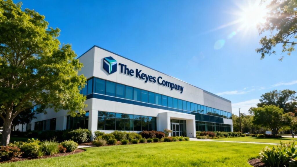 The Keyes Company building exterior with landscaping and blue sky.