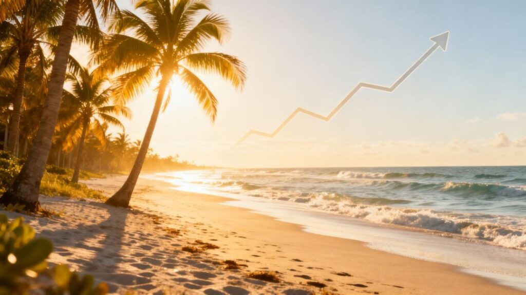 Florida's growth ranking with a sunny beach backdrop.